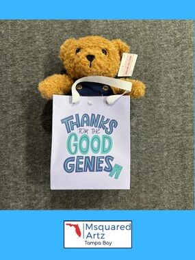 Way to Celebrate Good Genes Teddy Bear Plush Gift Bag Mother’s Day Brown NWT